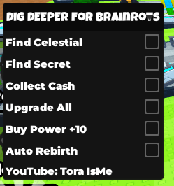 Dig deeper for brainrots Script – Auto find secret and celestial
