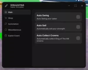 Unbound Hub – Auto Swing, Auto Sell, Auto Collect Crowns