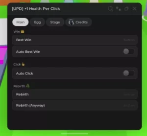 +1 Health per Click Script – Auto Click, Auto Best Win