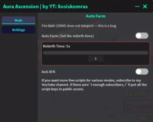 Auto farm, Rebirth Time Set, Anti AFK