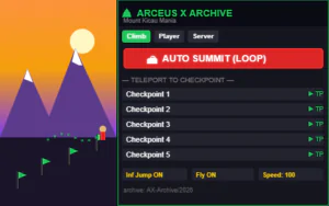 MOUNT KICAU MANIA Script Arceus X – Auto Summit, TP