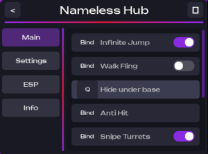 Nameless Hub Script | infinite jump, Anti Hit
