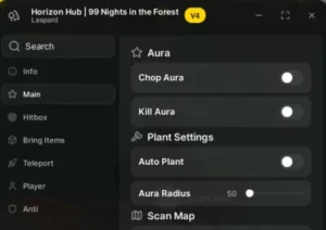 Horizon Hub script, Chop Aura, Auto plant, Kill aura