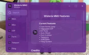 Wisteria MM2 | Autofarm, Teleport, Shoot Murderer etc.