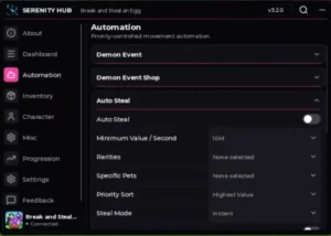 Serenity Hub Break and Steal an Egg script keyless